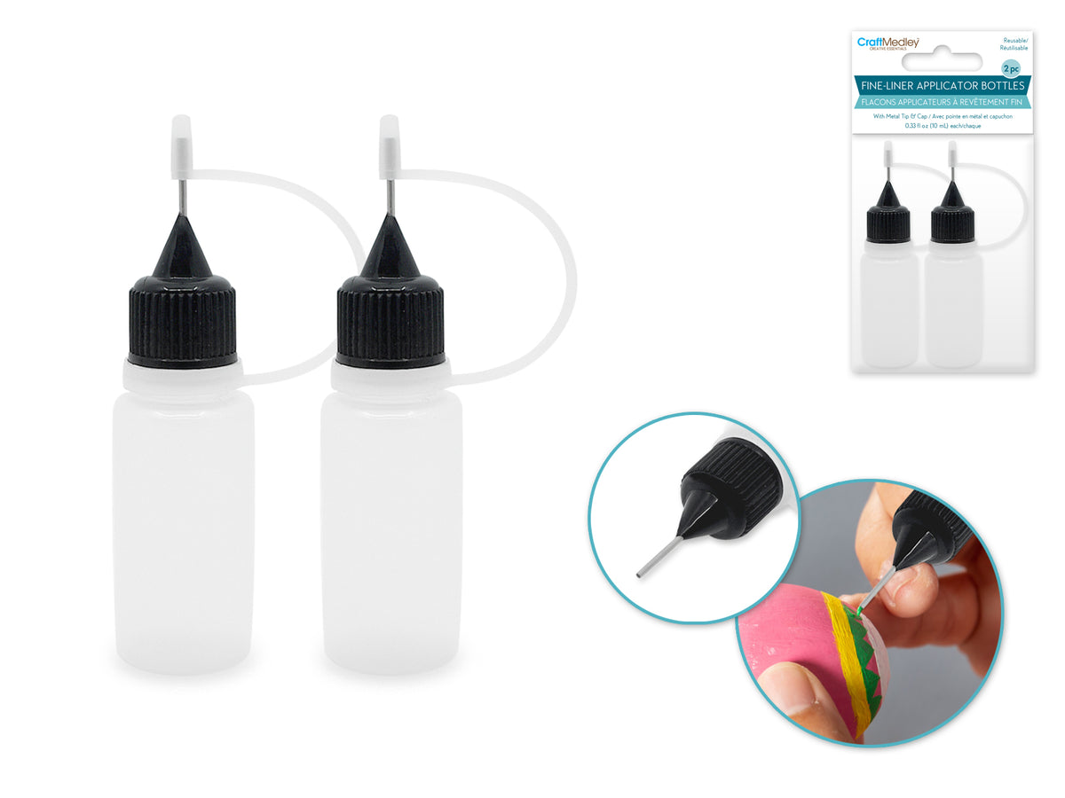 Plastic Bottles: 10ml Fine-liner Applicator Bottle 2pc Metal Tip W/cap