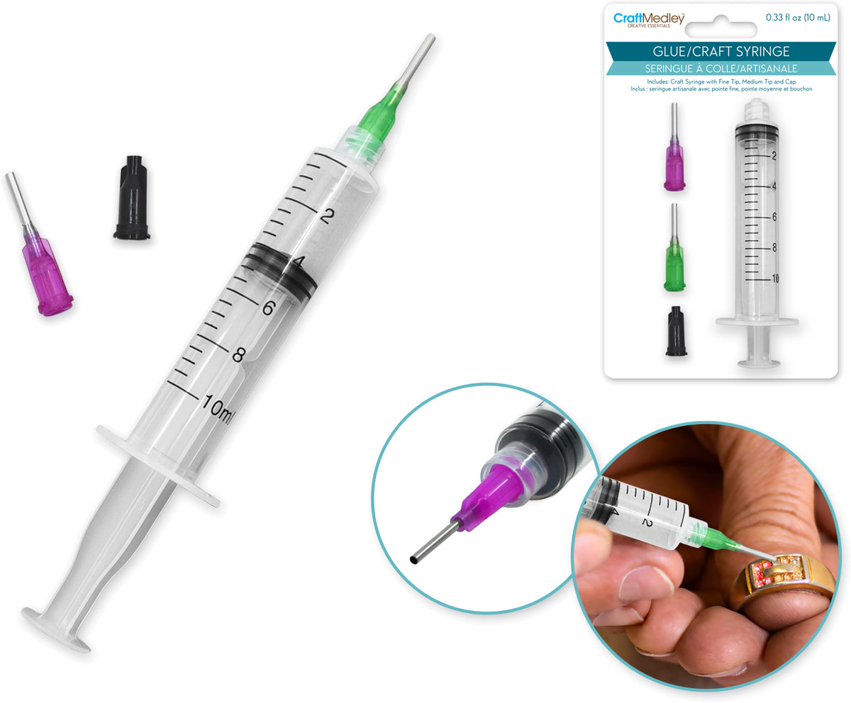 Craft Medley: 10ml Glue/craft Syringe W/fine+med Tips & Cap