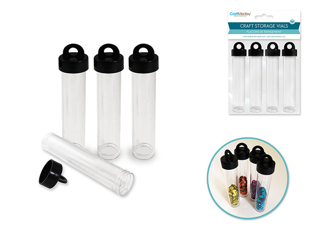 Craft/Bead Storage 4pk 4" Round Tube Vials w/Screw Hang Cap