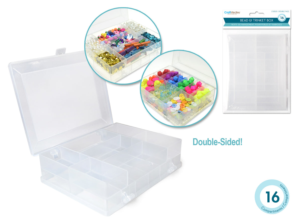  Craft Storage: 2-Sided 16-Compartment Beads&Trinkets Box 4.8x3.8x1.3"