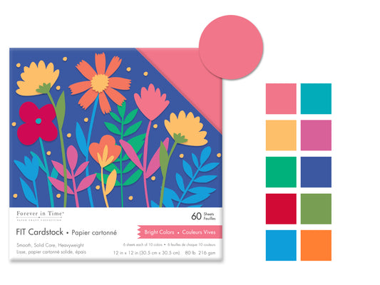 Bright Colors Scrapbook Cardstock: 12"x12" 80lb (216gsm) Smooth Bright Colors