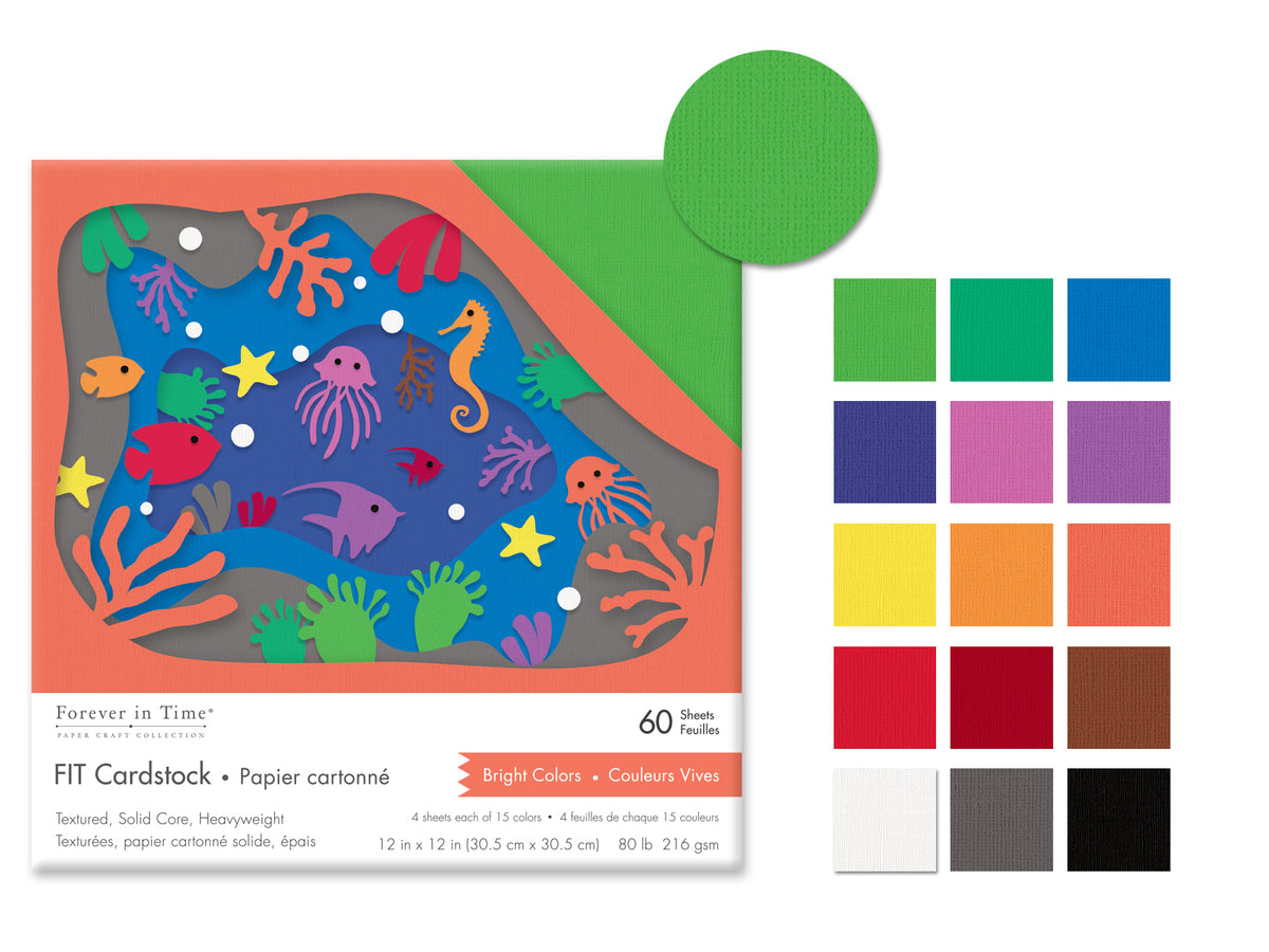 Bright Colors Fit Scrapbook Cardstock: 12"x12" (216gsm) Textured C) Bright Colors