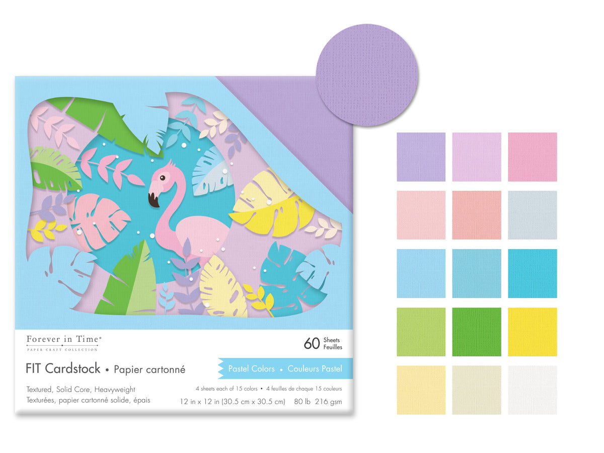 Pastel Colors Fit Scrapbook Cardstock: 12"x12" 80lb (216gsm) Textured D) Pastel Colors