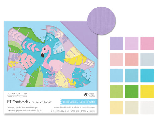 Pastel Colors Fit Scrapbook Cardstock: 12"x12" 80lb (216gsm) Textured D) Pastel Colors