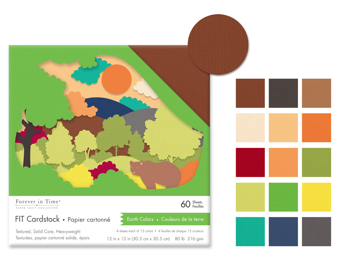 Earth Tones Fit Scrapbook Cardstock: 12"x12" 80lb (216gsm) Textured E) Earth Tones