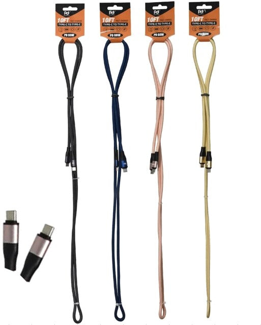 USB C - USB C 10Ft Braided HD Cable Ass't Colours PDI