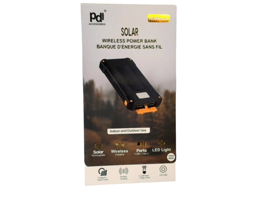 Solar Wireless Powerbank 10,000mah Wireless Charging 2 Usb 1 Type-c™ Ports