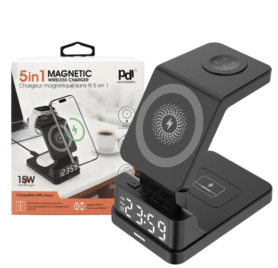 Magnetic 5 In 1 Charger w/ Alarm Clock