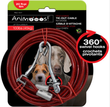 Tie out cable 20 feet vinyl coated steel for dogs up to 100lbs
