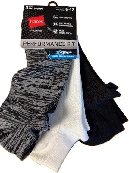 No Show 3 Pack Performance Fit Socks Hanes Size 6-12 - Additional View