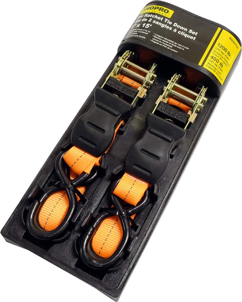 Ratchet tie down 2 pc 1"x15' Heavy duty