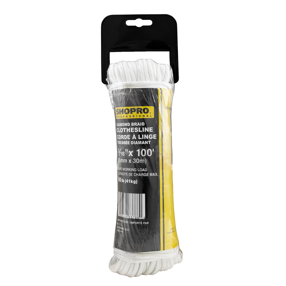 Corde à linge double tresse blanche 3/16 pouce x 100 pieds