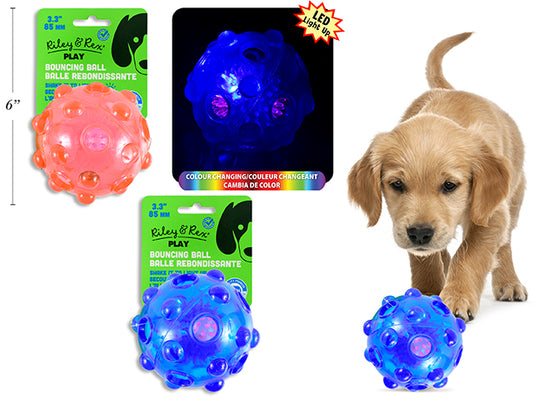 Dog Bouncing Ball 85mm PVC Light-Up. 3 Asst.Colours.