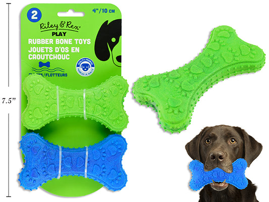 Rubber Bone Toy 2pk 4in. 2 Cols/Pack