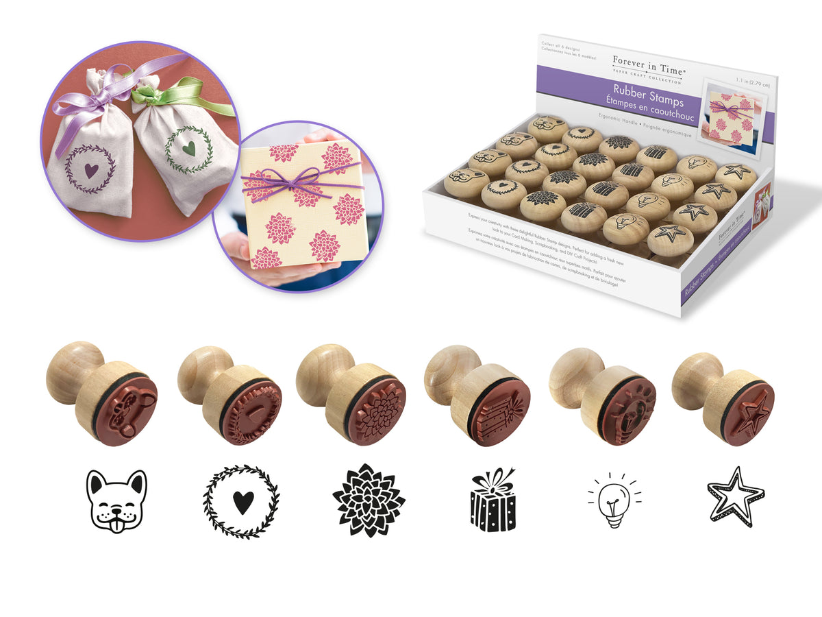 Wooden Rubber Stamps: Ergonomic Handle 1.1" Stamp 4eax6styles B) Adornments