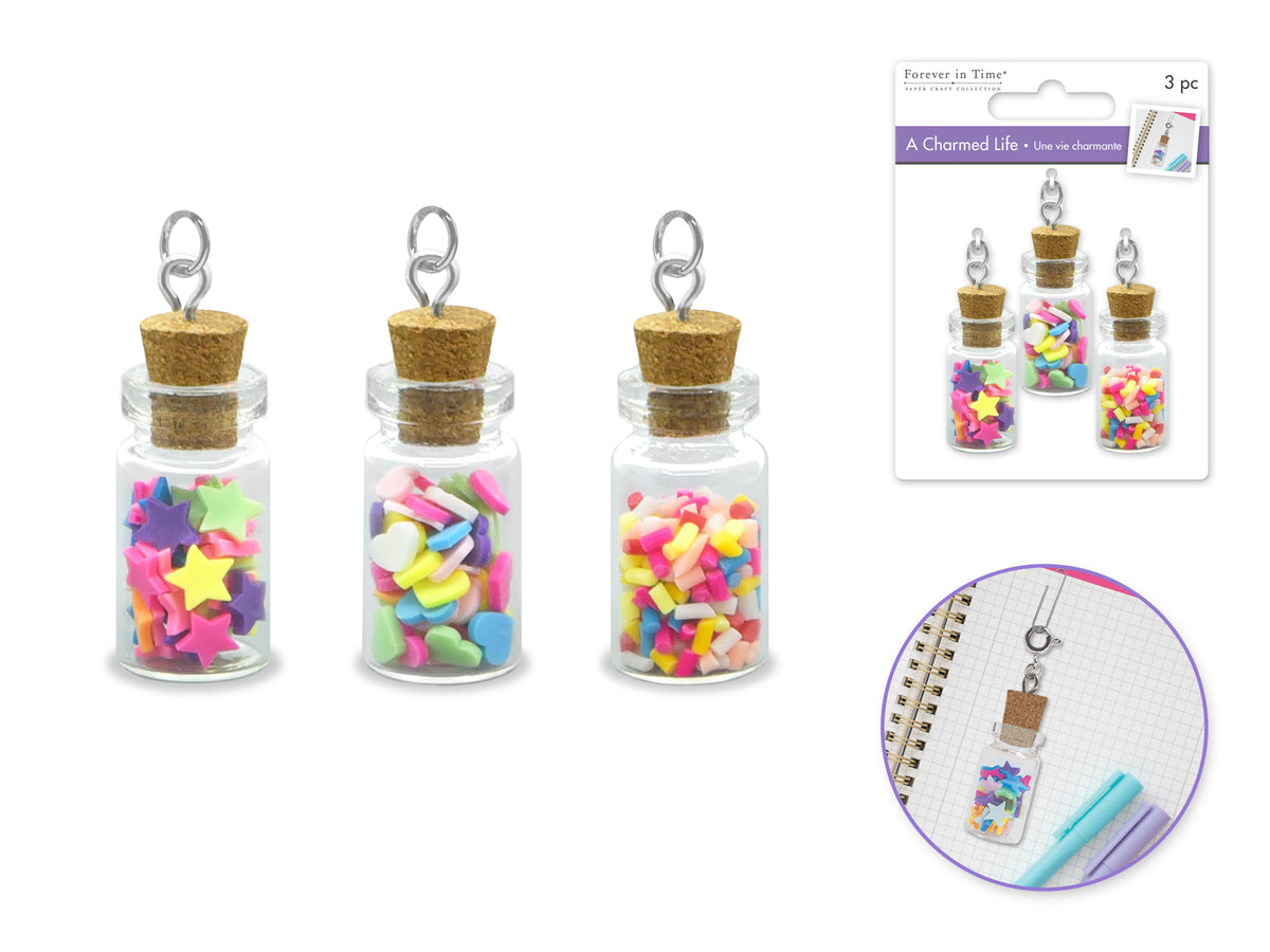 Paper Craft Emb: Charmed Life Asst Charms w/Hoop Finding B) Mini Sprinkle Vials