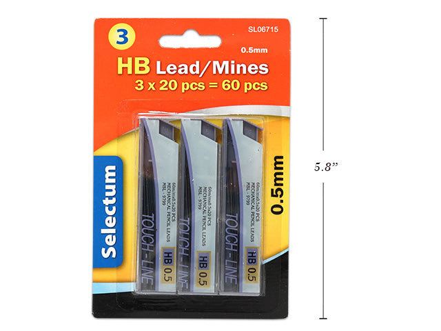 HB MINES 0,5MM 3X20PC BLIST.=60 mines AVEC COUVERCLE COULISSANT
