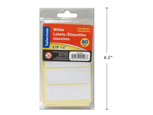LABELS,WHITE 1X2.75"80/   DOUBLE BLISTER PACK.