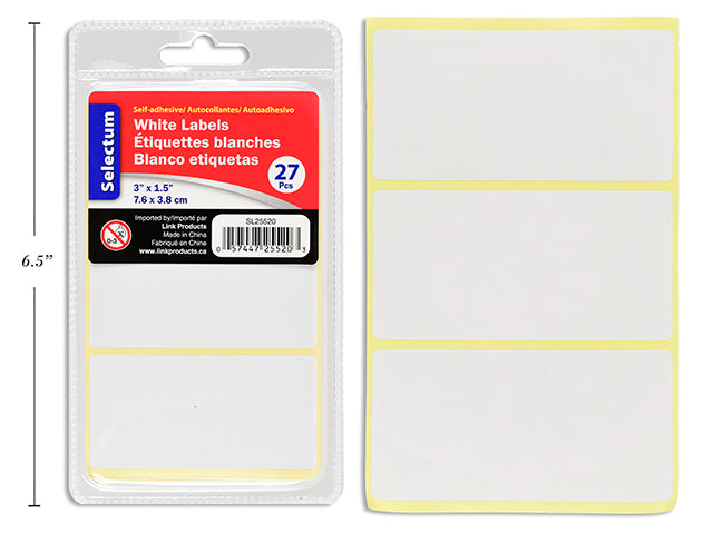 LABELS WHITE 1.5X3" 27/PK