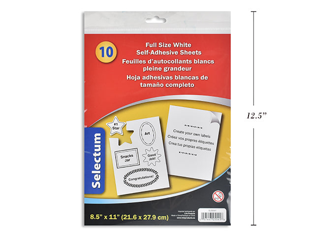 SELF-ADHESIVE SHEETS WHITE 8.5X11 inch  21.6X27.9CM 10 pc full size