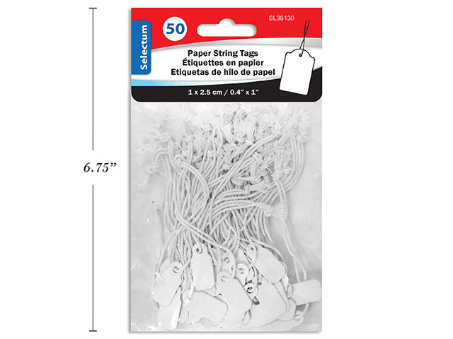 Paper String Tags 1 x 2.5 cm. 50 Pack With Hole