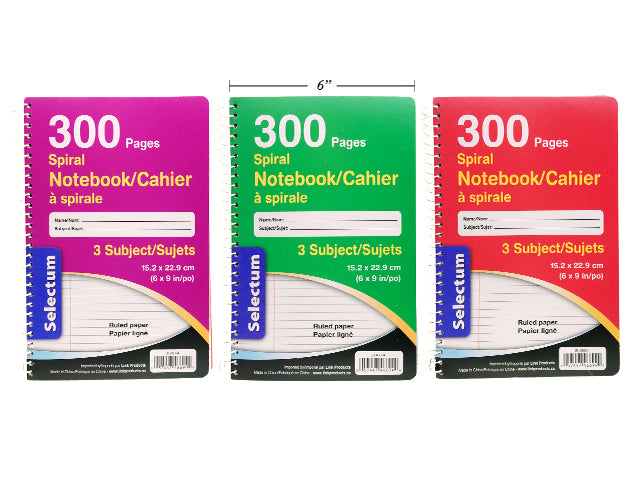 Exercise Book 6x9" Coil 3 Subject,300 pages