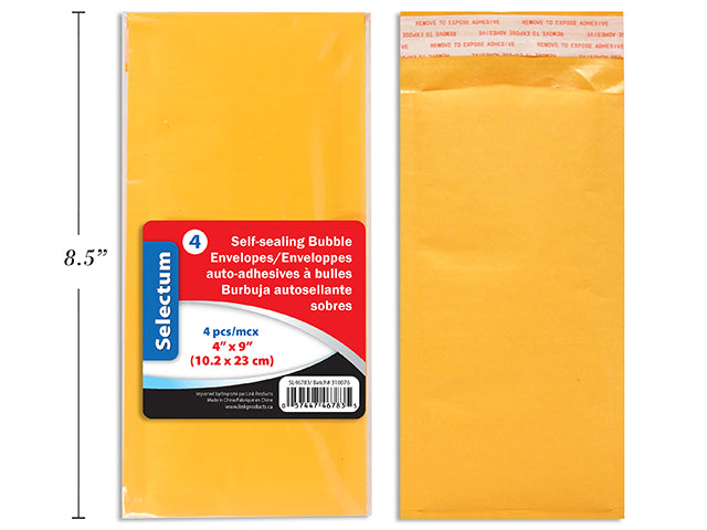BUBBLE ENVELOPES PEEL&SEAL  4X9" 3X8" 6PC/PK