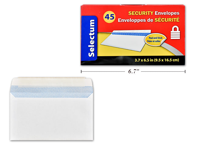ENVELOPES WHITE SECURITY PEEL+SEAL #8 45/BOX 3.7X6.5 inch
