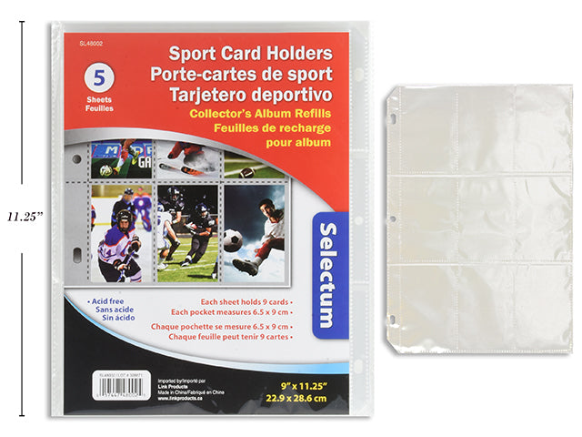 Pochettes pour cartes de sport lot de 5 (chaque pochette contient 9 cartes)