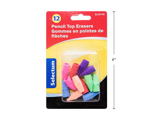PENCIL 12PK TOP ERASERS ASSORTED COLORS