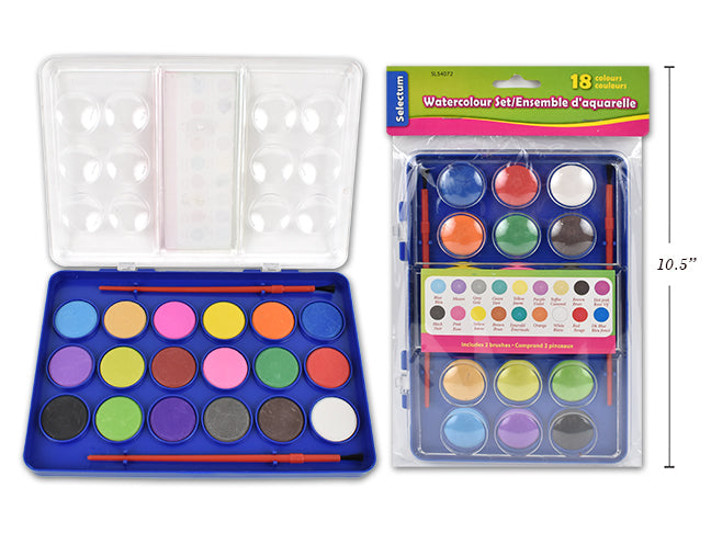WATERCOLORS SET 18 W/ 2 BRUSHES 20.5X14CM