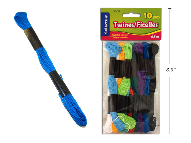 TWINE 10Pk ASSORTED SOLID COLORS, 6.5M 10 COL