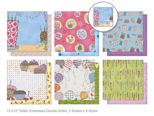 Cardstock: 12"x12" Glitter Embossed Dble-Sided 5eax6styles Happy Birthday