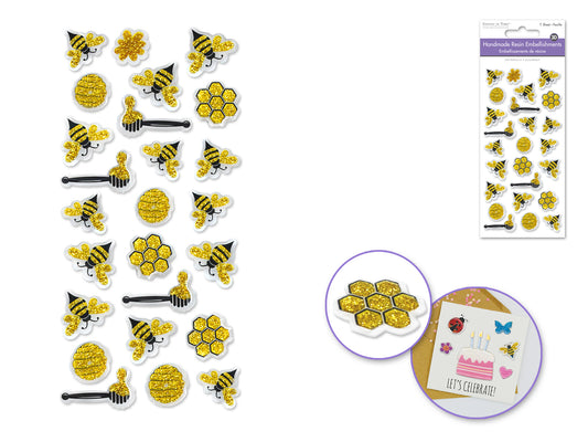 Handmade Sticker: 3d Resin Themed Elements B) Honey Bees
