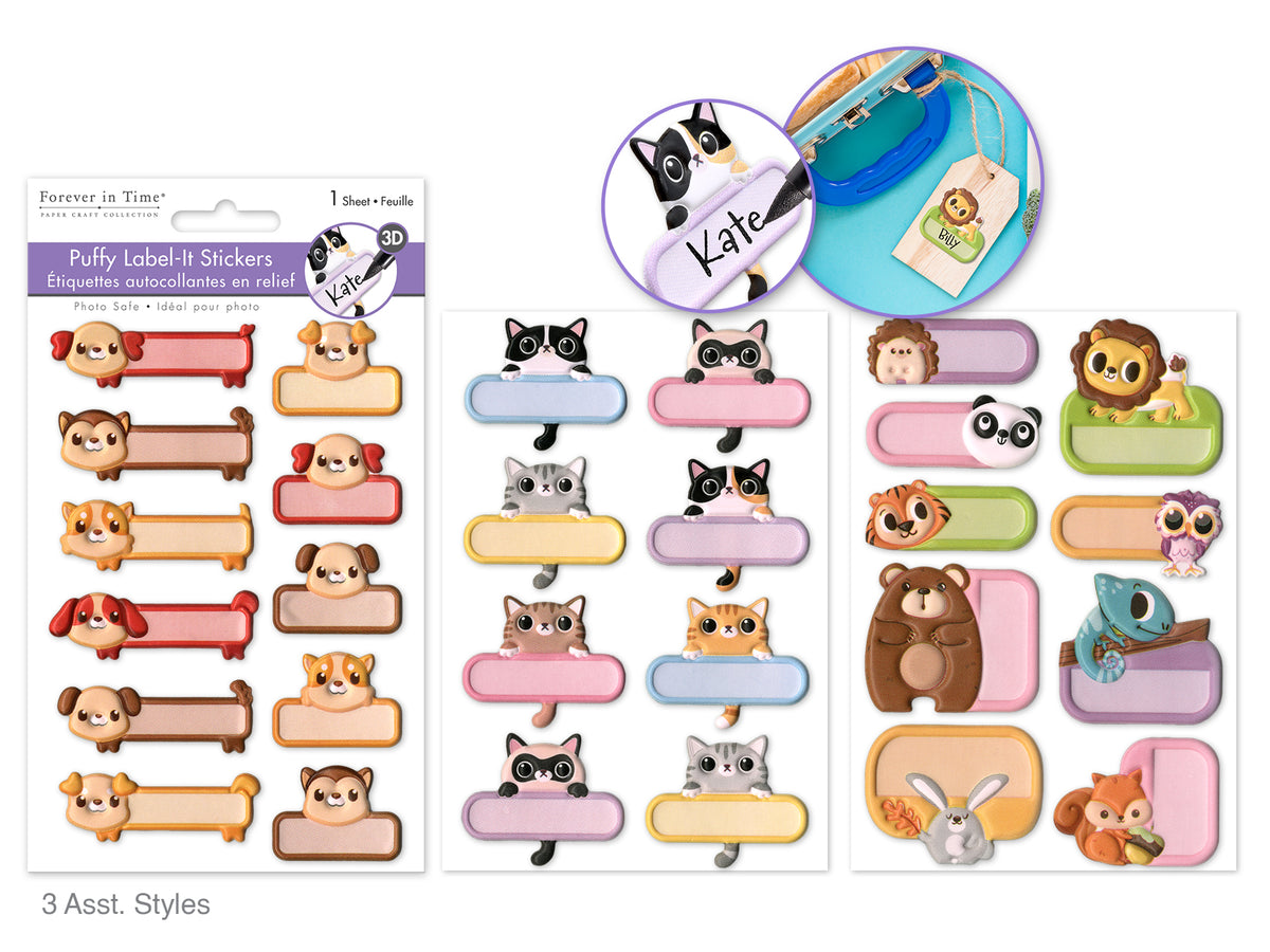 Paper Craft Sticker: 4.1"x6.1" Puffy Label-it Asst12eax3stl A) Animal Magnetism