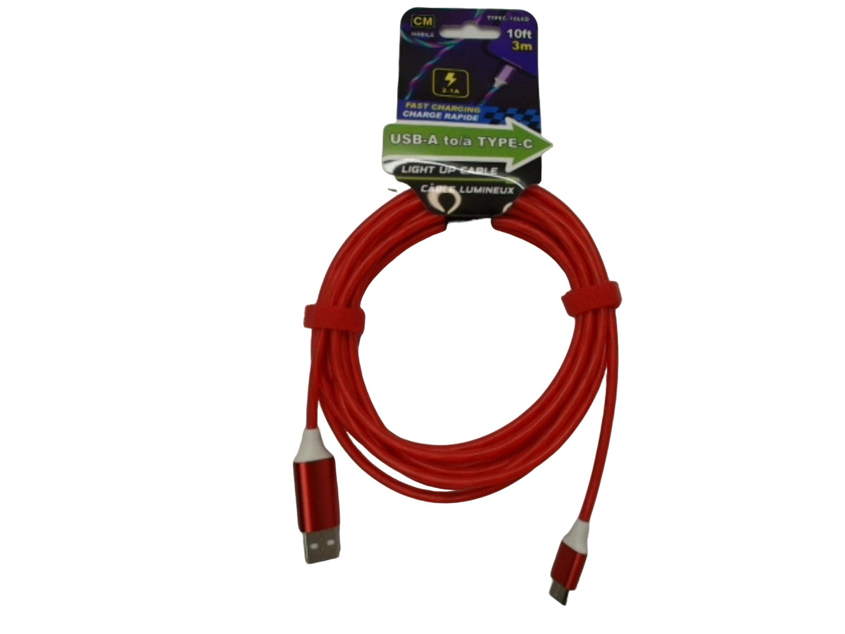 Câble USB-A vers USB-C lumineux 3 m couleurs assorties