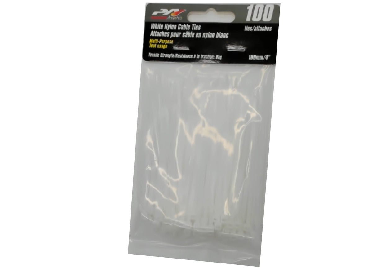 Serre-câbles en nylon blanc 4 pouces paquet de 100 8 kg Precision Acoustics