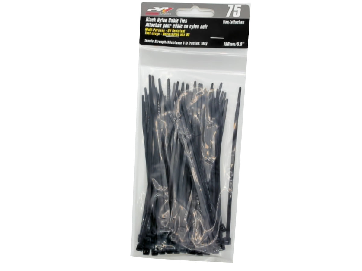 Black nylon cable ties 5.9 inch 75 pack UV resistant 18kg Precision Acoustics