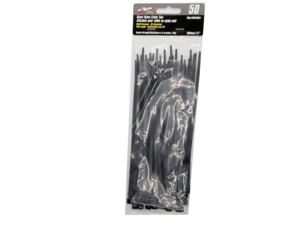 Serre-câbles en nylon noir 20 cm Lot de 50 Résistants aux UV 22 kg Précision acoustique