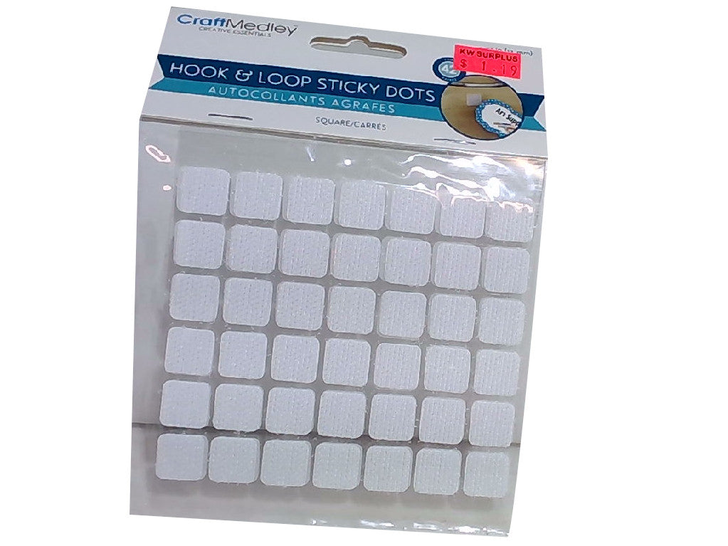 3D Hook & Loop Sticky Dots 1/2" Square 42prs. Dual-Adhesive