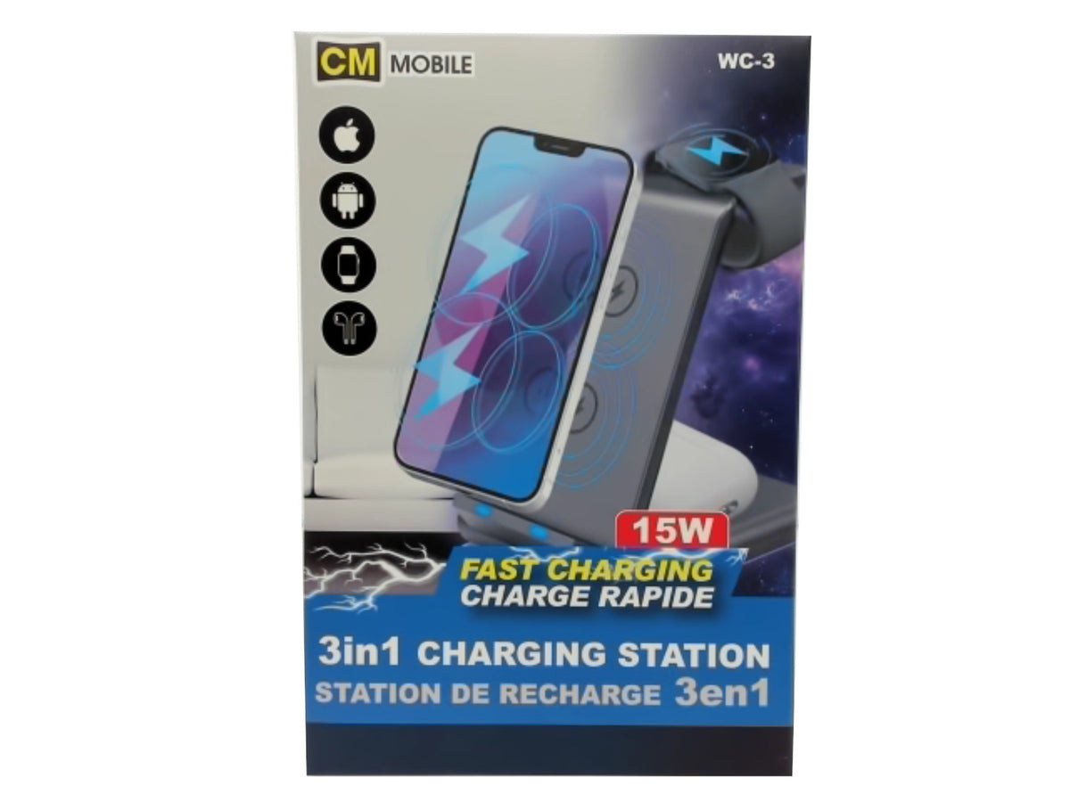 Station de charge rapide 3 en 1 15 W 10 W-Android 7,5 W-iPhone™ 2,5 W-montre