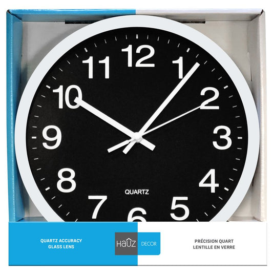 wall clock Round 12" black with white pointers and numbers Hauz