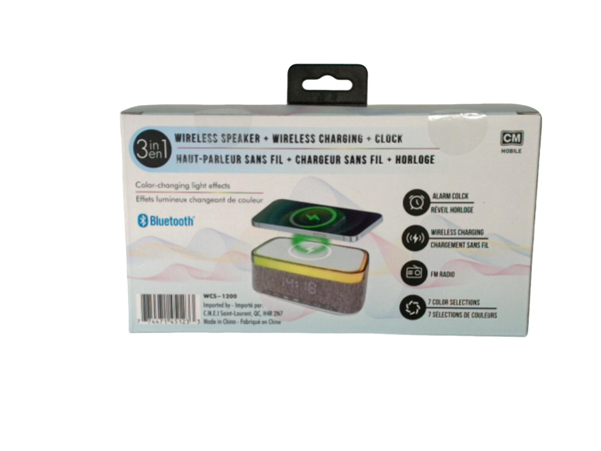 Wireless speaker - 15 watt wireless charger - and clock - bluetooth - powered by USB-C - Additional View