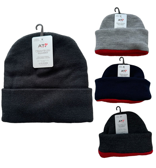 Winter hats with red insulation