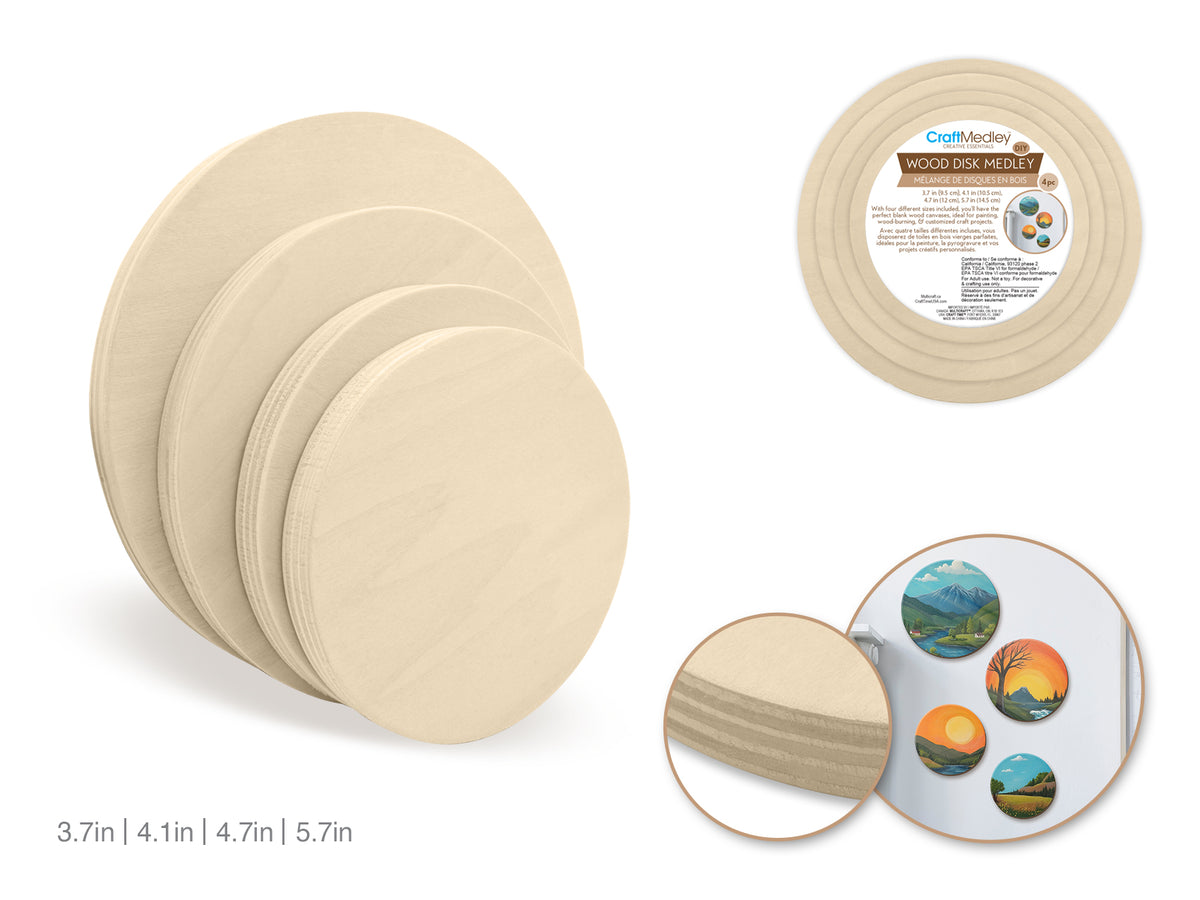 Wood Craft: 3.7"/4.1"/4.7"/5.7" Diy Round Disks 1.2cm(t) Asst 4 Sizes