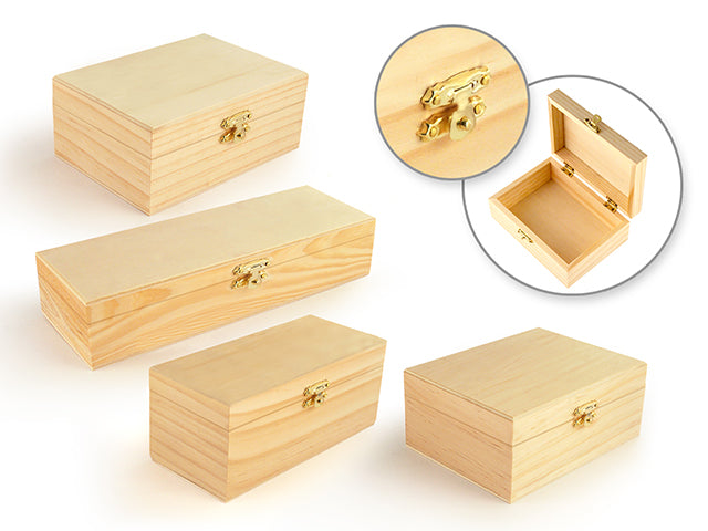 Wood Craft: 6"-8.5" Box w/Clasp 4-style Asst 9eax4style 9 Each x 4 Styles