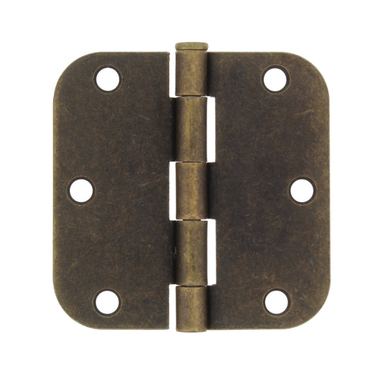 Round Corner Door Hinge 3.5" Antique Brass Bulldog - Additional View