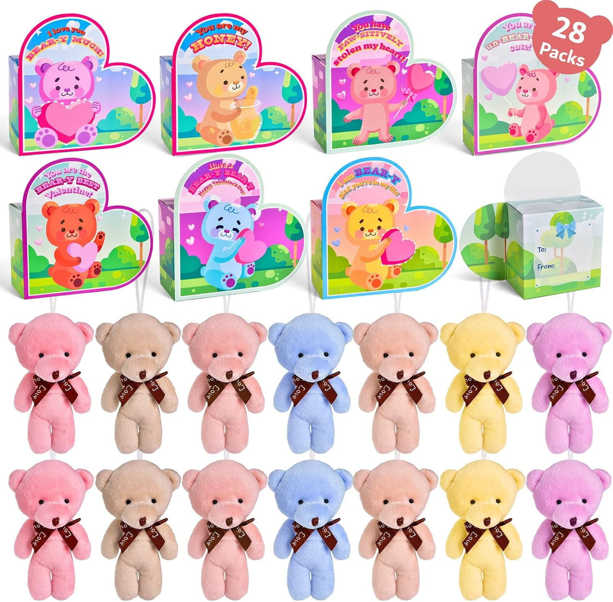Mini Plush Bear w/Heart Box 28pk. Happy Valentines Day
