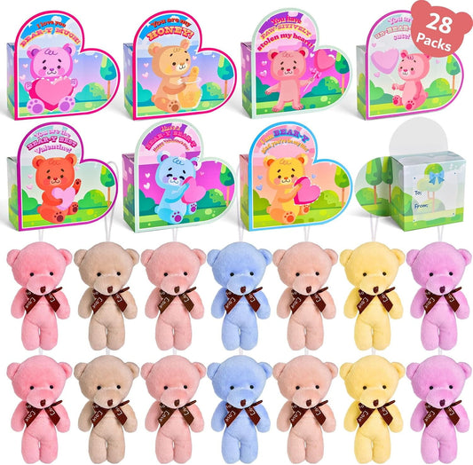 Mini Plush Bear w/Heart Box 28pk. Happy Valentines Day