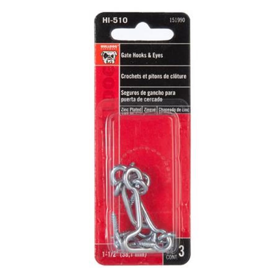 Gate Hooks & Eyes 1-1/2" 3pk. Zinc Plated Bulldog